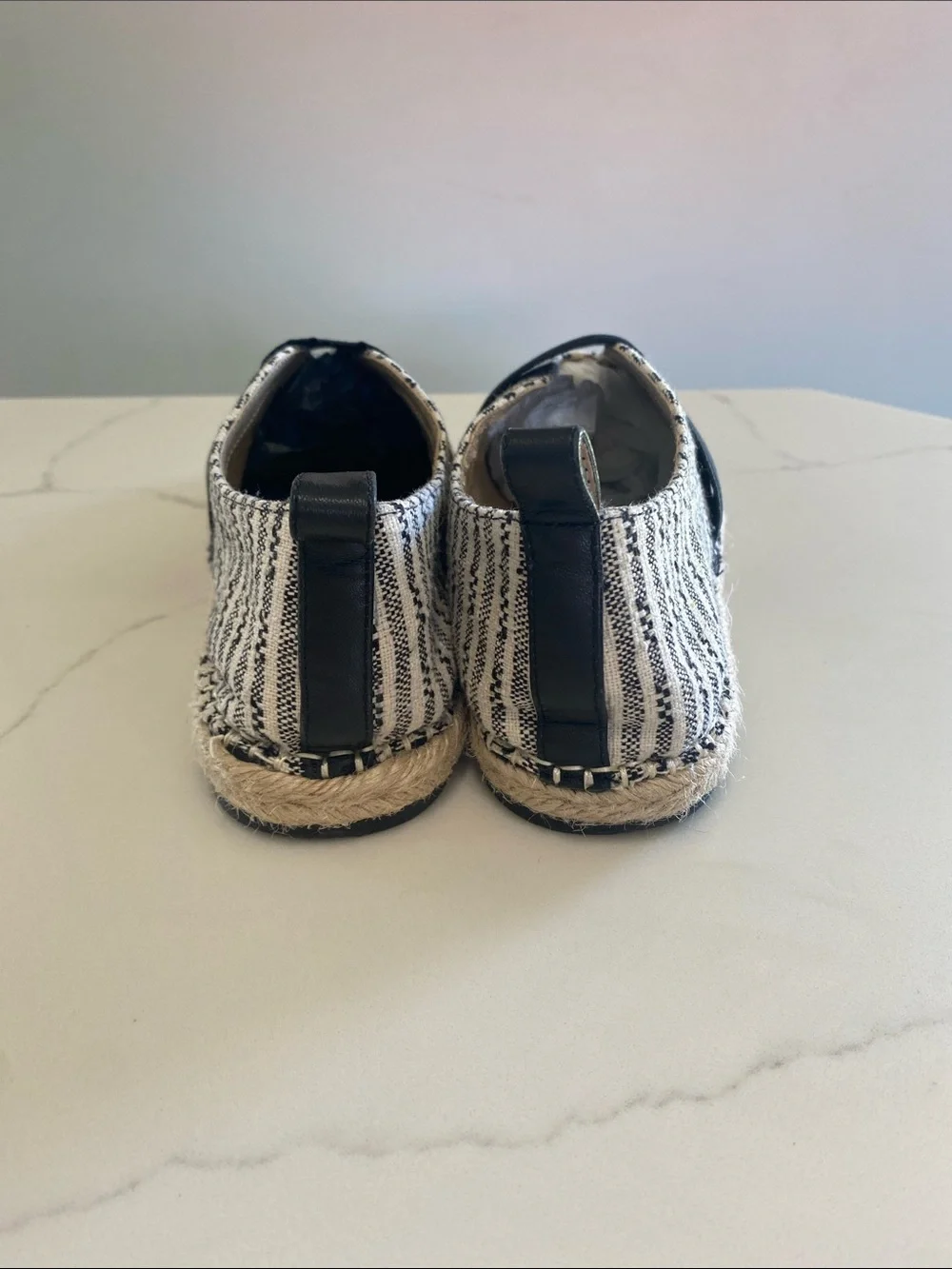 Lord & Taylor Fyona Black and Cream Striped Slip-On Espadrilles Women 8